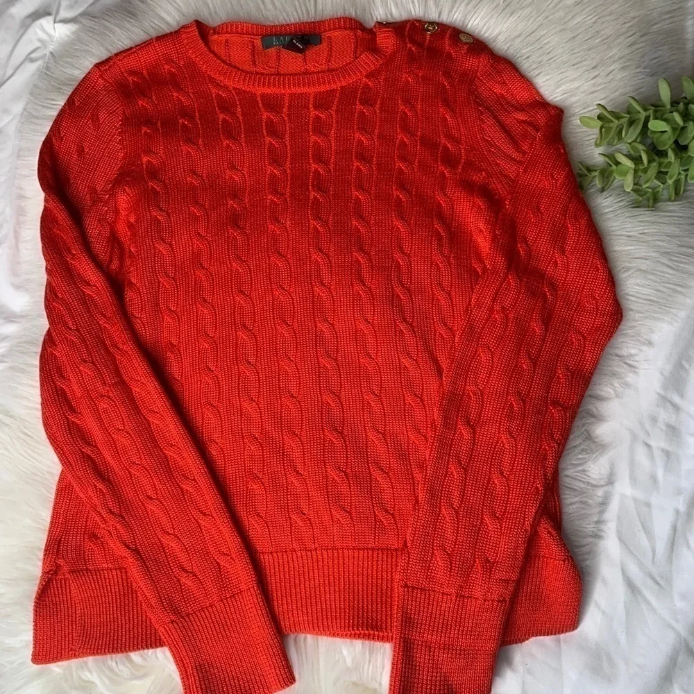 Lauren Ralph Lauren RedLs Sweater Shoulder Buttons